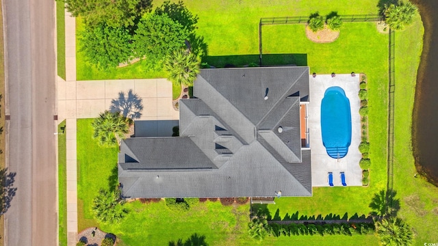drone / aerial view of a pool area