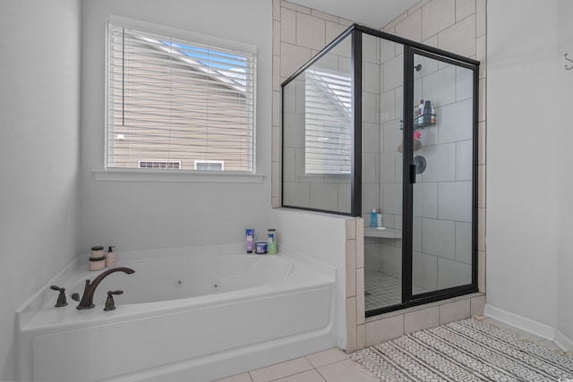 3620 Diamond Stars Way, Little River, SC 29566 - bathroom with a tub with jets, a shower stall, and tile patterned flooring