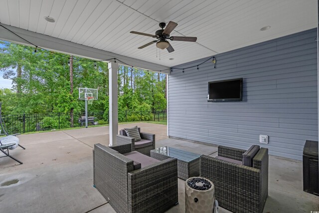 3620 Diamond Stars Way, Little River, SC 29566 - view of patio / terrace featuring a ceiling fan, an outdoor living space, and fence