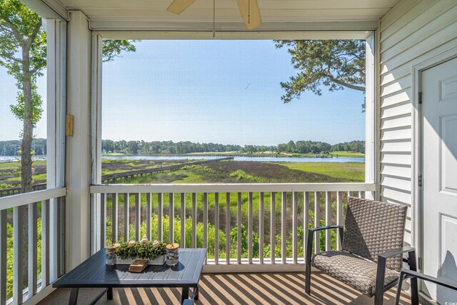 4450 Turtle Ln Unit 2-A, Little River, SC 29566 - balcony featuring a water view and a ceiling fan