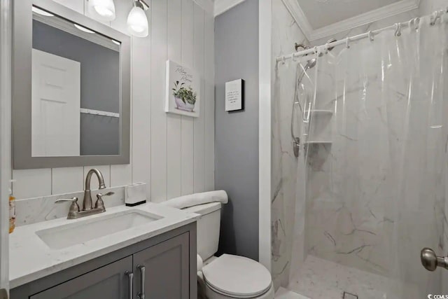 613 S Ocean Blvd Unit N3, North Myrtle Beach, SC 29582 - full bath with toilet, a marble finish shower, vanity, and ornamental molding