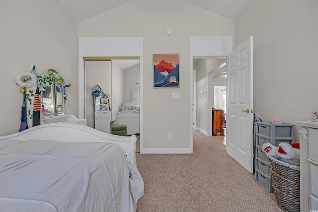 3071 Alice Ln, Little River, SC 29566 - carpeted bedroom with lofted ceiling, a closet, and baseboards