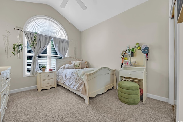 3071 Alice Ln, Little River, SC 29566 - bedroom featuring lofted ceiling, light colored carpet, baseboards, and a ceiling fan
