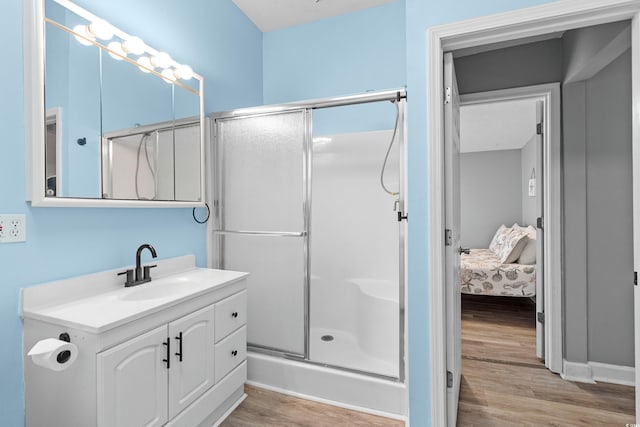 6001-1732 S Kings Hwy, Myrtle Beach, SC 29575 - full bath with a shower stall, wood finished floors, vanity, and ensuite bathroom