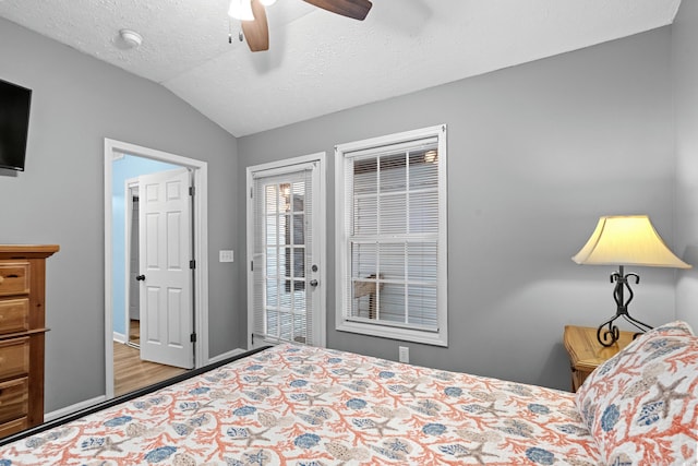 6001-1732 S Kings Hwy, Myrtle Beach, SC 29575 - bedroom with vaulted ceiling, wood finished floors, ceiling fan, and a textured ceiling