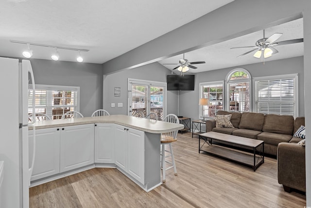 6001-1732 S Kings Hwy, Myrtle Beach, SC 29575 - kitchen with freestanding refrigerator, light wood-type flooring, open floor plan, and a textured ceiling