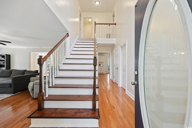 62 Warbler St, Georgetown, SC 29440 - stairway featuring wood finished floors and ceiling fan