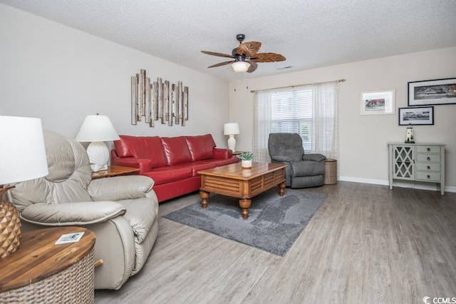 404 1st Ave N Unit H, North Myrtle Beach, SC 29582 - living area featuring wood finished floors, a ceiling fan, a textured ceiling, and baseboards