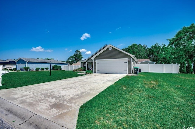 ranch-style home featuring an attached garage and concrete driveway