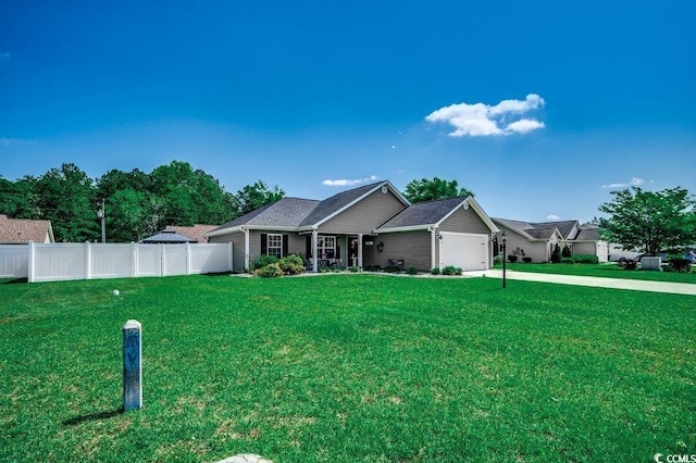 ranch-style home with a garage and concrete driveway