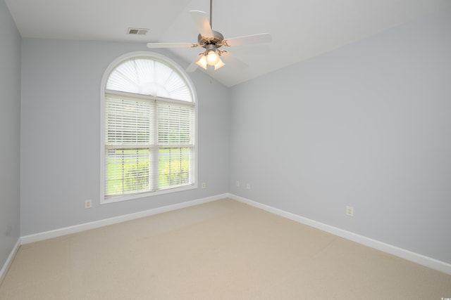 249 Ashepoo Creek Dr, Myrtle Beach, SC 29579 - empty room with lofted ceiling, baseboards, a ceiling fan, and light carpet