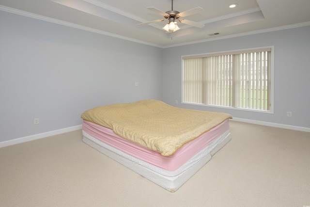 249 Ashepoo Creek Dr, Myrtle Beach, SC 29579 - bedroom with a tray ceiling, light carpet, ornamental molding, baseboards, and recessed lighting