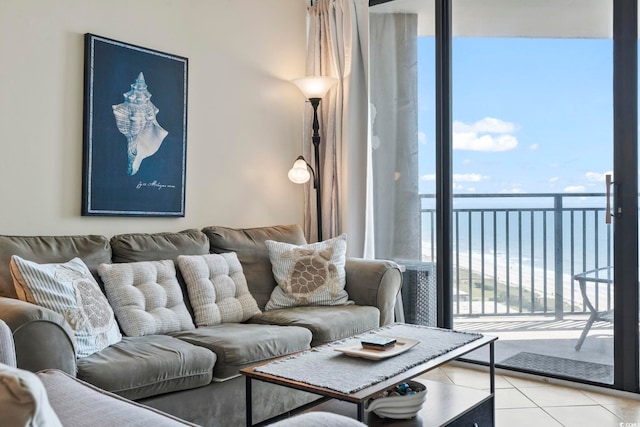 5523 N Ocean Blvd Unit 1903, Myrtle Beach, SC 29577 - living room with a water view, light tile patterned floors, and healthy amount of natural light