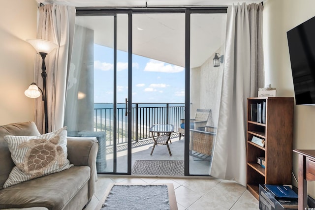 5523 N Ocean Blvd Unit 1903, Myrtle Beach, SC 29577 - tiled living room featuring floor to ceiling windows