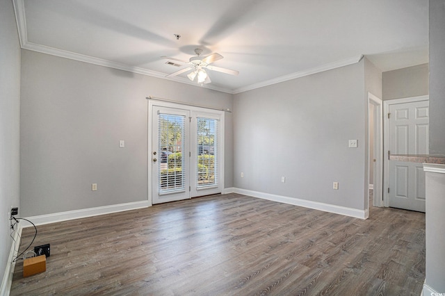 2029 Silvercrest Dr Unit 22B, Myrtle Beach, SC 29579 - unfurnished room with ceiling fan, wood finished floors, crown molding, baseboards, and fire sprinkler in ceiling