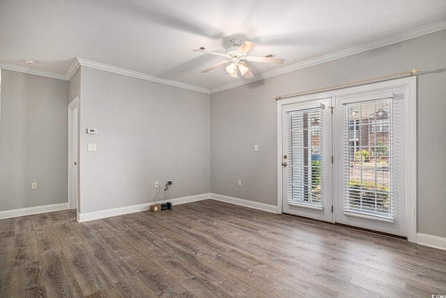 2029 Silvercrest Dr Unit 22B, Myrtle Beach, SC 29579 - empty room featuring wood finished floors, baseboards, ornamental molding, and ceiling fan