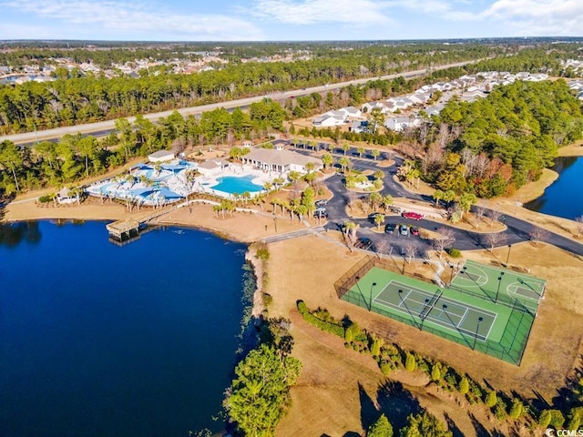 4410 Honir Dr, Myrtle Beach, SC 29579 - bird's eye view of a nearby body of water, a pool area, and a tree filled landscape