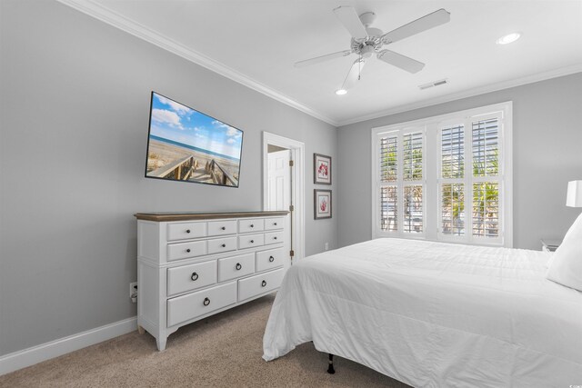 703 S Waccamaw Dr, Garden City Beach, SC 29576 - carpeted bedroom featuring ornamental molding, recessed lighting, baseboards, and ceiling fan