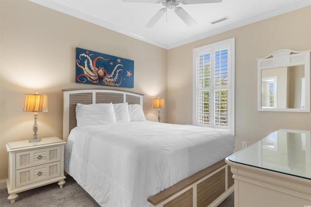703 S Waccamaw Dr, Garden City Beach, SC 29576 - carpeted bedroom with ornamental molding and a ceiling fan