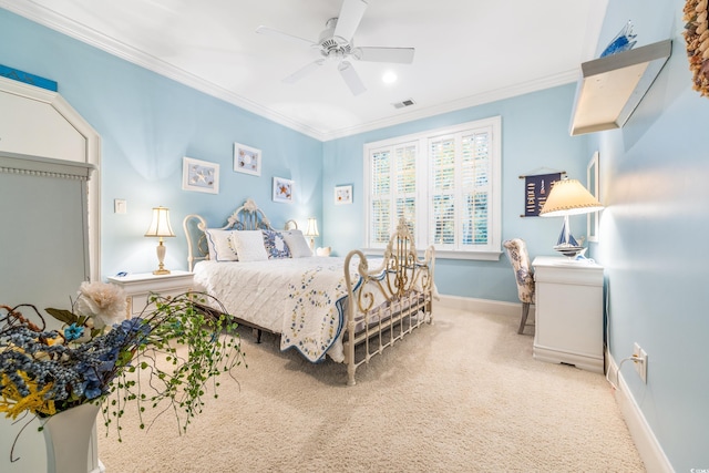 509 Heston Point Dr, Pawleys Island, SC 29585 - bedroom featuring ornamental molding, carpet floors, baseboards, and a ceiling fan