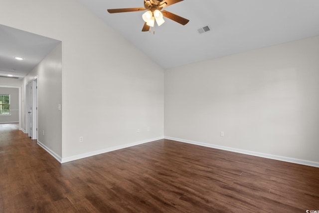 2072 Haystack Way, Myrtle Beach, SC 29579 - unfurnished room featuring dark wood finished floors, ceiling fan, baseboards, vaulted ceiling, and recessed lighting