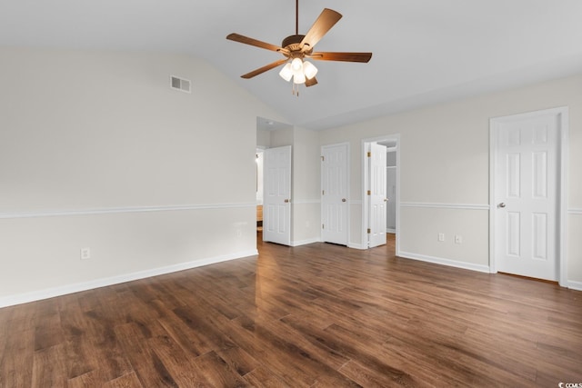 2072 Haystack Way, Myrtle Beach, SC 29579 - unfurnished bedroom with vaulted ceiling, dark wood finished floors, baseboards, and ceiling fan