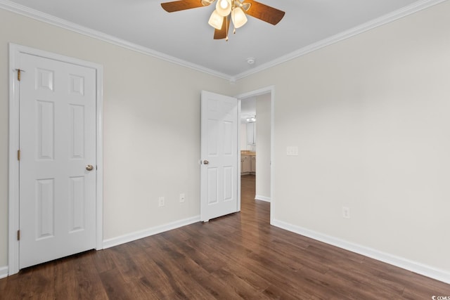 2072 Haystack Way, Myrtle Beach, SC 29579 - unfurnished bedroom with wood finished floors, ornamental molding, baseboards, and ceiling fan