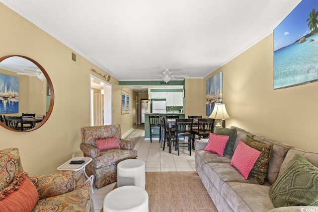 207 N 3rd Ave N Unit 247, North Myrtle Beach, SC 29582 - living room featuring a ceiling fan, light tile patterned flooring, and ornamental molding