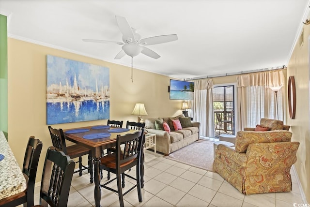 207 N 3rd Ave N Unit 247, North Myrtle Beach, SC 29582 - dining room with light tile patterned flooring, ornamental molding, and a ceiling fan