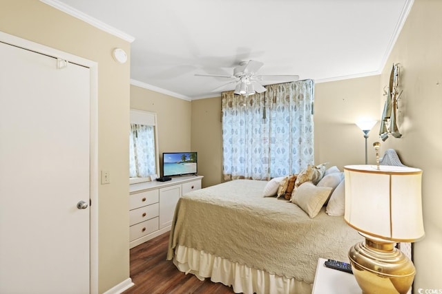 207 N 3rd Ave N Unit 247, North Myrtle Beach, SC 29582 - bedroom featuring crown molding, dark wood-style floors, and ceiling fan