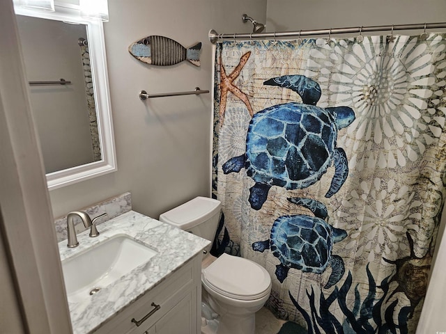 207 N 3rd Ave N Unit 247, North Myrtle Beach, SC 29582 - full bathroom with toilet, vanity, and a shower with shower curtain