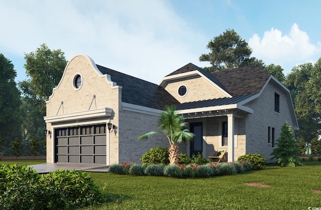 8323 Cape Dutch Loop, Myrtle Beach, SC 29572 - view of front of home with brick siding, a front yard, and a garage