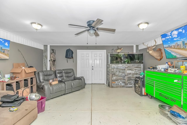 3827 El Duce Pl, Myrtle Beach, SC 29588 - living area with concrete floors and ceiling fan