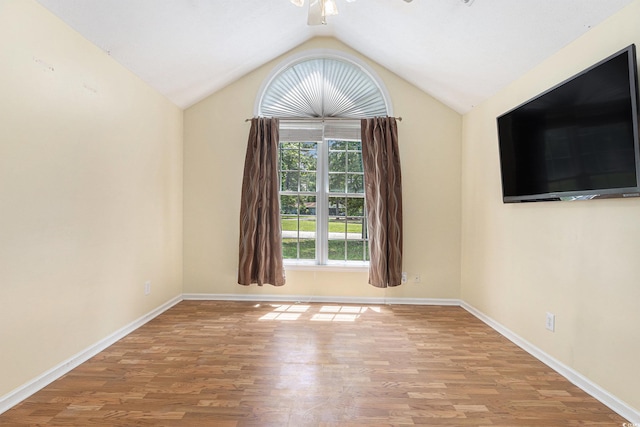 3429 Mishoe St, Loris, SC 29569 - unfurnished room featuring ceiling fan, wood finished floors, and vaulted ceiling