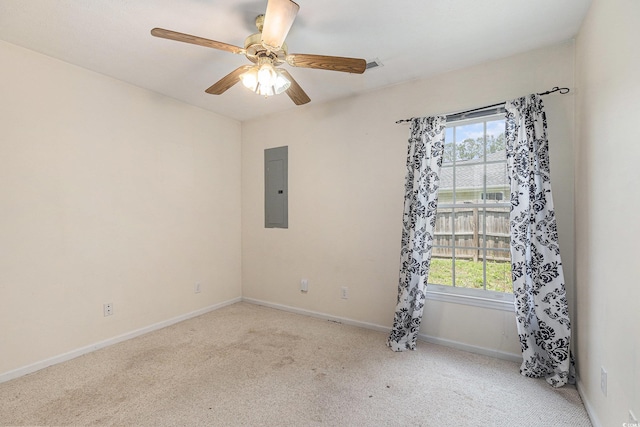 3429 Mishoe St, Loris, SC 29569 - spare room featuring electric panel, plenty of natural light, carpet floors, and ceiling fan