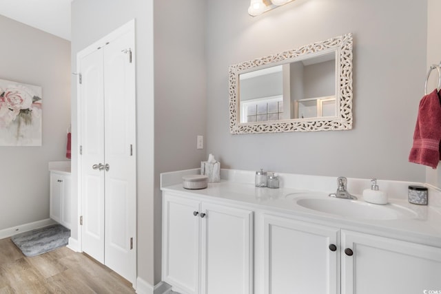 bathroom featuring wood finished floors and vanity