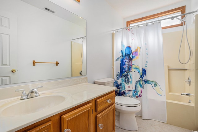 4311 Bradford Cir, Myrtle Beach, SC 29588 - bathroom with tile patterned flooring, toilet, shower / bath combo, and vanity