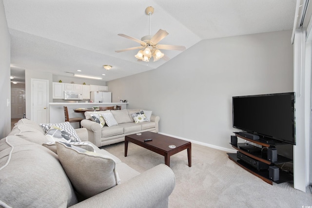 4506 W Harbor Ct Unit U-15, Little River, SC 29566 - living room with light carpet, a ceiling fan, and lofted ceiling