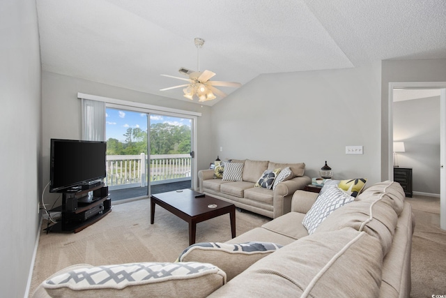 4506 W Harbor Ct Unit U-15, Little River, SC 29566 - carpeted living area with lofted ceiling, ceiling fan, and a textured ceiling