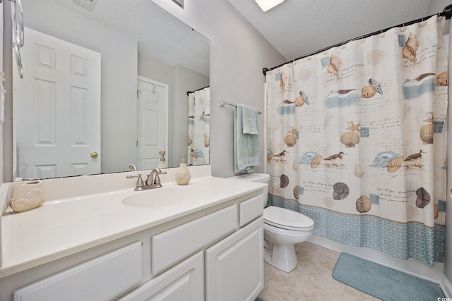 4506 W Harbor Ct Unit U-15, Little River, SC 29566 - bathroom featuring vanity, a textured ceiling, a shower with curtain, and marble look tile flooring