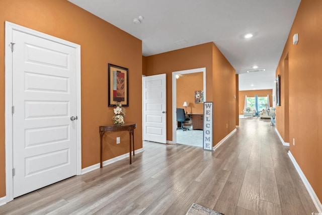 3021 Sistine St, Myrtle Beach, SC 29579 - hall with light wood-style floors, an office area, baseboards, and recessed lighting