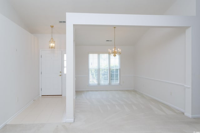 1044 Vestry Dr, Murrells Inlet, SC 29576 - foyer with a chandelier, baseboards, light colored carpet, and lofted ceiling