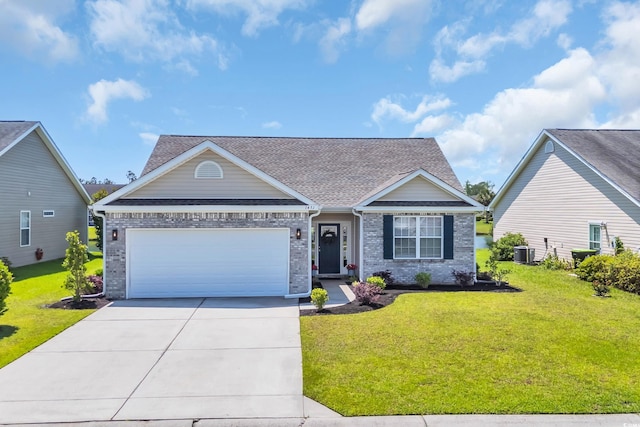 1451 Virginia Pine Dr, Longs, SC 29568 - view of front of home with driveway, central AC, a garage, and brick siding