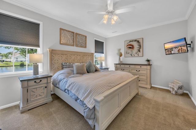 1451 Virginia Pine Dr, Longs, SC 29568 - bedroom featuring light carpet, multiple windows, crown molding, baseboards, and ceiling fan