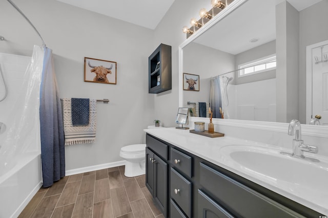 1451 Virginia Pine Dr, Longs, SC 29568 - full bath featuring baseboards, toilet, shower / bath combination with curtain, vanity, and wood finished floors