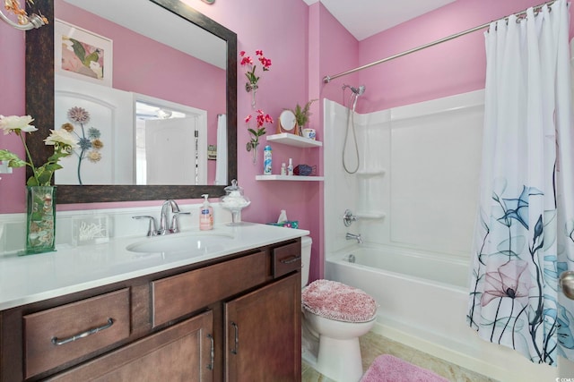 605 Ginger Lily Way, Little River, SC 29566 - bathroom featuring shower / bath combo, vanity, toilet, and tile patterned flooring