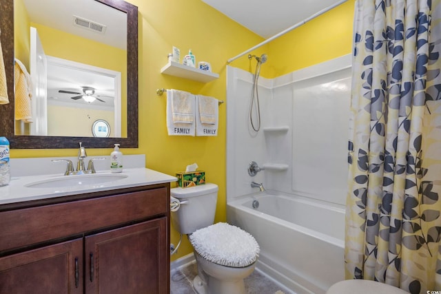 605 Ginger Lily Way, Little River, SC 29566 - full bathroom with toilet, shower / bath combination with curtain, a ceiling fan, and vanity