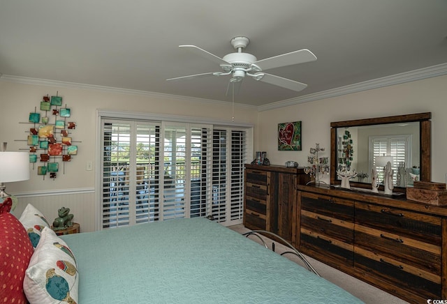 4440 Nassau Ct Unit 308, Little River, SC 29566 - bedroom featuring ornamental molding, access to outside, wainscoting, and a ceiling fan