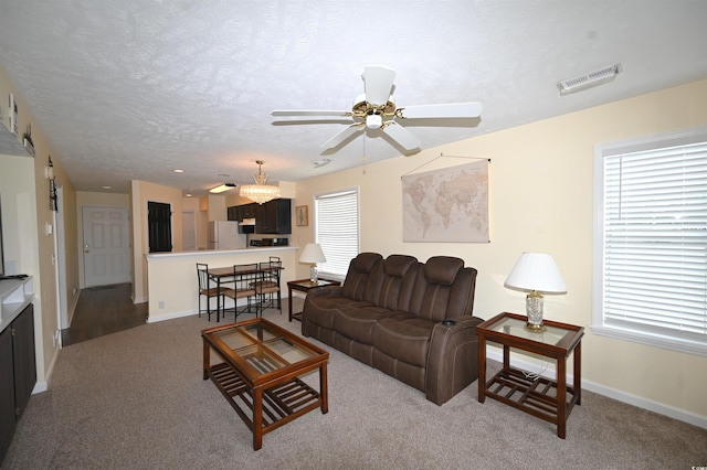 669 Tupelo Ln Unit 18D, Longs, SC 29568 - carpeted living area with healthy amount of natural light, ceiling fan, and a textured ceiling