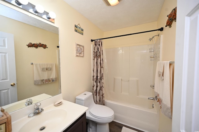 669 Tupelo Ln Unit 18D, Longs, SC 29568 - full bathroom featuring vanity, shower / bath combination with curtain, wood finished floors, and a textured ceiling